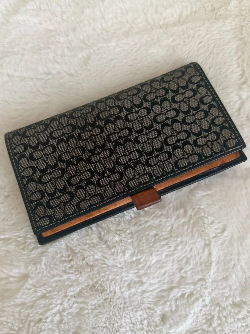 Coach Jacquard Mini Signature C Checkbook Slipcover Wallet Gray Black